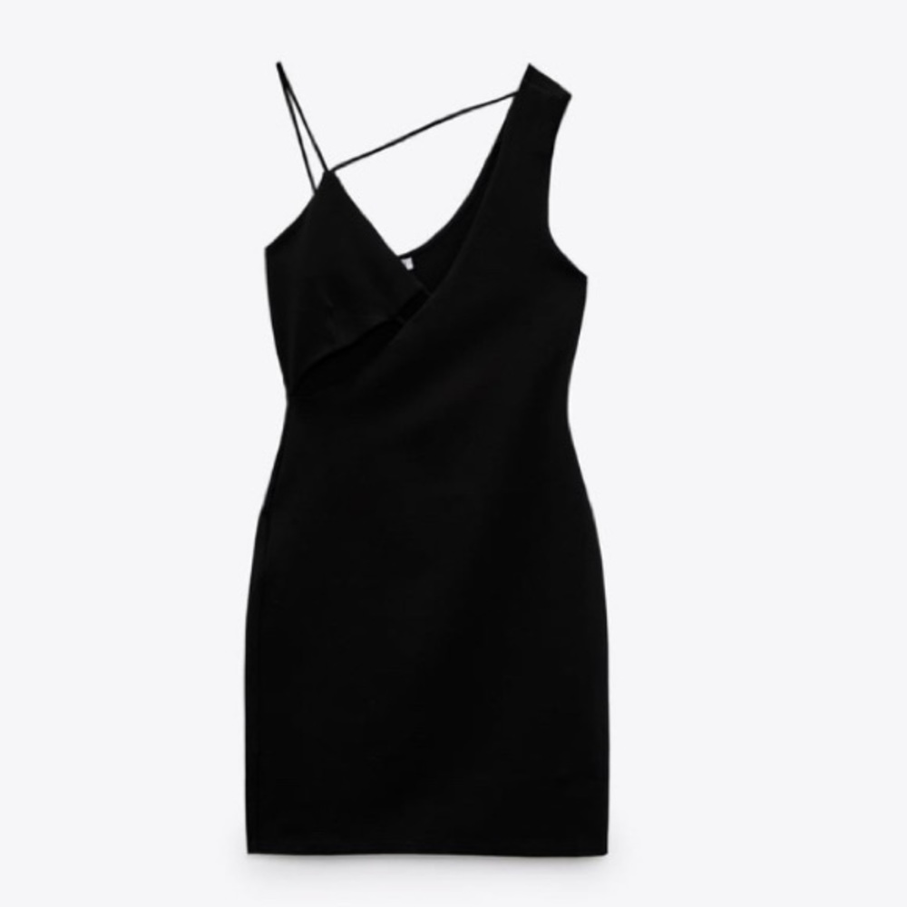 NWT Zara asymmetrical little black dress size L